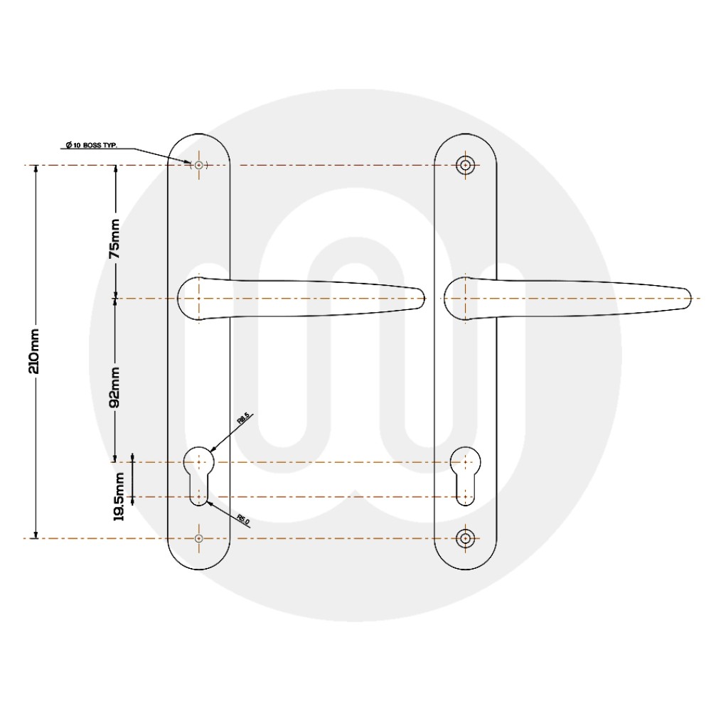 Trojan Sparta Sprung Inline Lever Lever Pz Pz Door Handle Medium