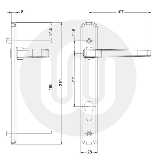 Avocet Universal Door Handle - Medium Cover (205BP/165CRS)