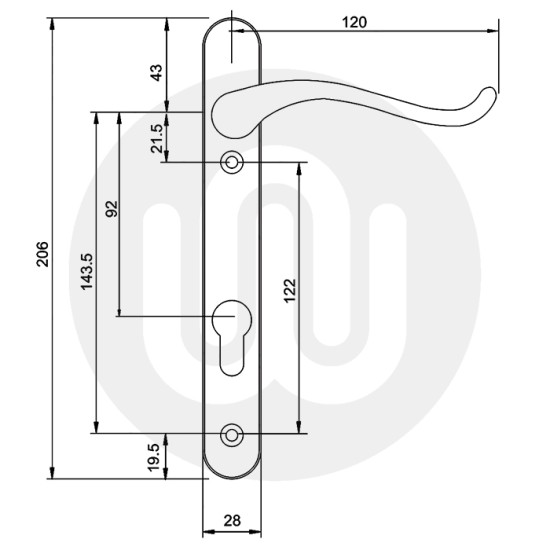 Simplefit by Fab & Fix Windsor Swan Neck Door Handle - Standard Cover (210BP/122CRS)