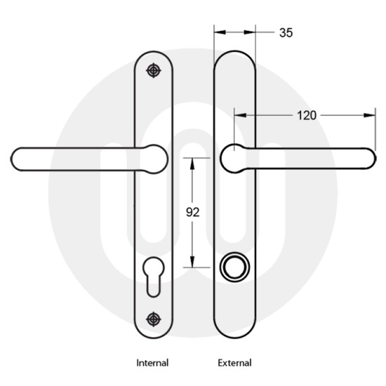 Simplefit by Fab & Fix Berwick High Security Inline Lever/Lever 92PZ/92PZ Door Handle - Medium Cover (243BP/211CRS)