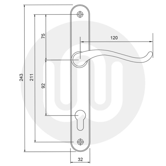 Simplefit by Fab & Fix Balmoral Swan Neck Inline Lever/Lever 92PZ/92PZ Door Handle - Medium Cover (243BP/211CRS)