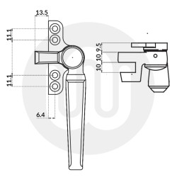 2 Point Cockspur Window Handle - Non-Locking