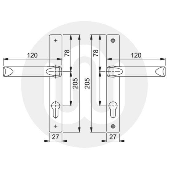 Ferco 70mm Door Handle - Short Cover (205mm) - Sprung