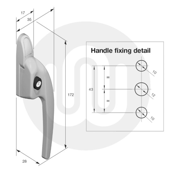 Simplefit Low Height Cranked Espagnolette Window Handle - Locking