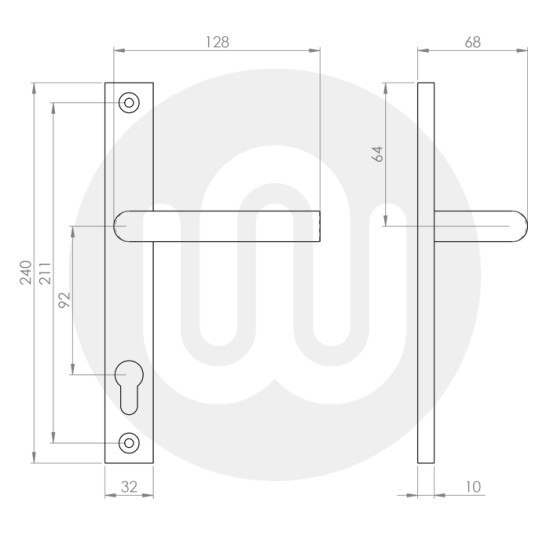 Treviri Sprung Inline Lever/Lever 92PZ/92PZ Door Handle – Medium Cover (240BP/211CRS)