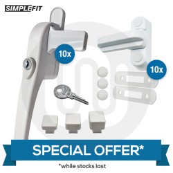 SPECIAL OFFER! 10x Simplefit Handlejammer Security Repair Window Handles & 10x Simplefit High Quality Sash Jammers White SPECIAL OFFER! 10x Simplefit Handlejammer Security Repair Window Handles & 10x Simplefit High Quality Sash Jammers White