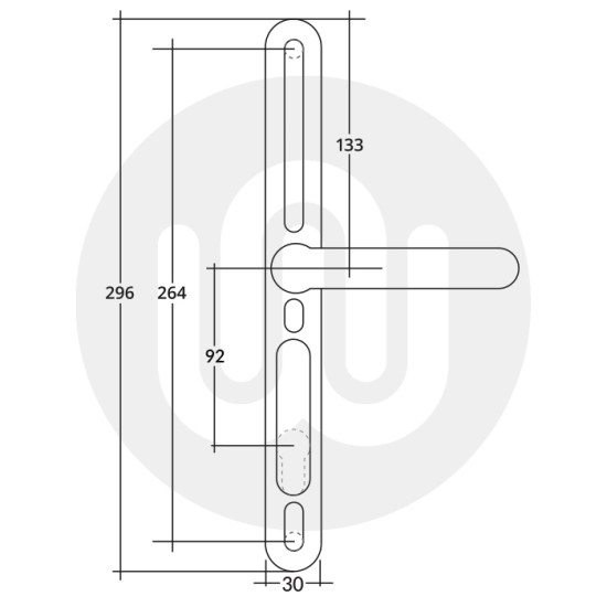 Simplefit UNI Inline Lever/Lever 92PZ/92PZ Door Handle - Extra Large Cover (296BP/variedCRS)