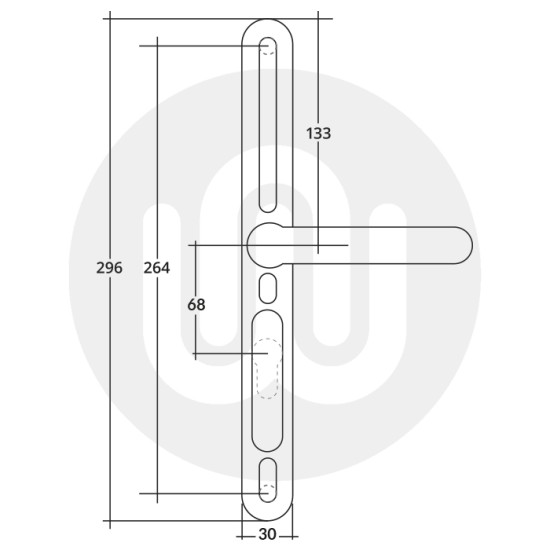 Simplefit UNI Inline Lever/Lever 68PZ/68PZ Door Handle - Extra Large Cover (296BP/variedCRS)