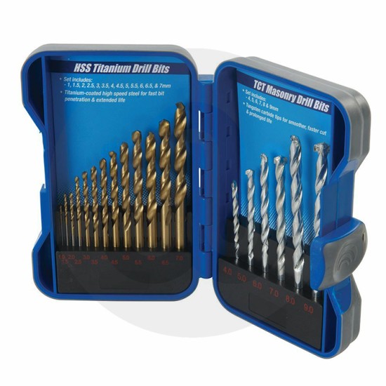 Titanium-Coated HSS & Masonry Drill Bit Set 19pce