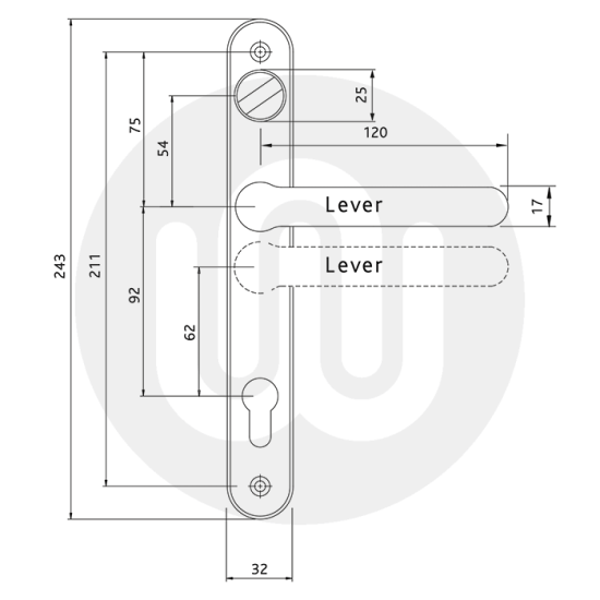 Simplefit by Fab & Fix Balmoral Sprung Offset Lever/Lever 92PZ/62PZ Door Handle With Snib - Medium Cover (243BP/211CRS)