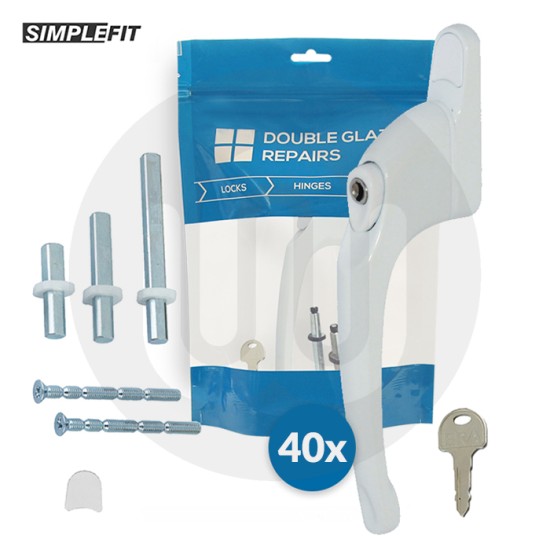 OUR LOWEST PRICE YET! 50x Simplefit Bagged Inline Espag Window Handle With 3 Spindles - White Only