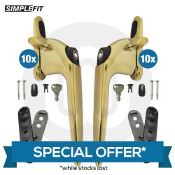 CLEARANCE OFFER! 10x L/Hand & 10x R/Hand Gold Simplefit Cockspur Window Handles
