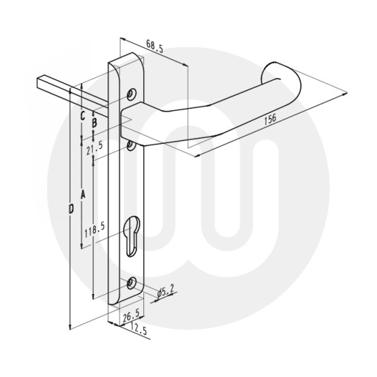 Sobinco 826L Internal Handle with Cylinder Hole