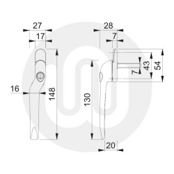 Simplefit Sleek Low Height Cranked Espagnolette Window Handle - Locking