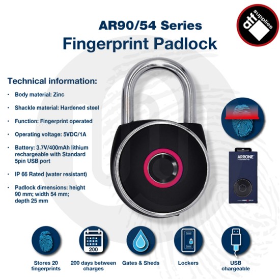 Arrone AR90/54 Fingerprint Padlock