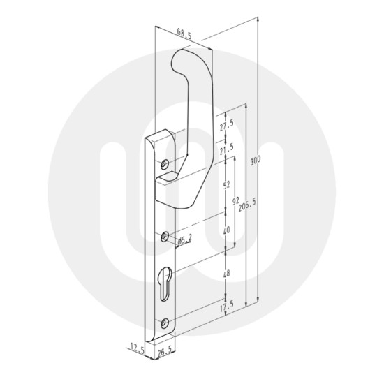 Sobinco 824L Internal Handle with Cylinder Hole