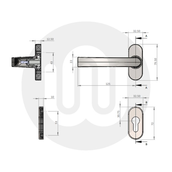 Simplefit Lift-Lever on Oval Rose with Escutcheon Set