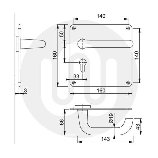 Arrone Paris SAA Euro Lock Set On Square Plate