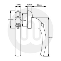 Simplefit Fire Escape Inline Espag Window Handle - 40mm Spindle