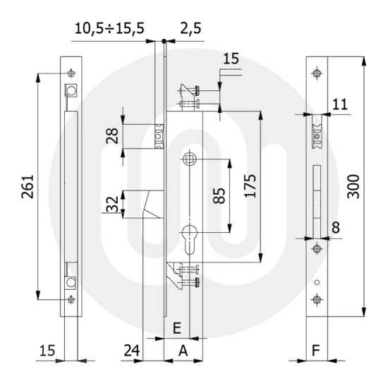 OMEC 1410S.30.25 Dead and Adjustable Latch Bolt 3 Locking Points Bi-Fold Lock