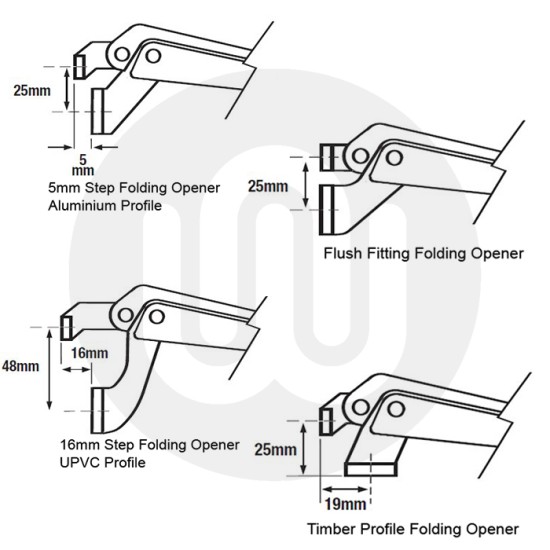 Simplefit Folding Openers with Link Bar with End Caps for UPVC / Aluminium / Timber