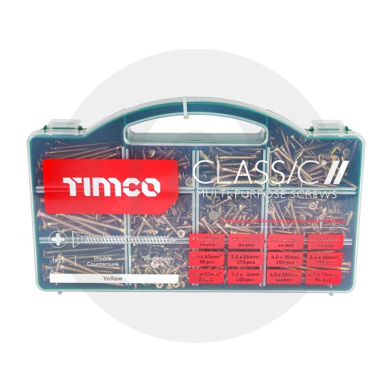 Classic Multi-Purpose Screws - Mixed Tray - PZ - Double Countersunk - Yellow - 895pcs Classic Multi-Purpose Screws - Mixed Tray - PZ - Double Countersunk - Yellow - 895pcs
