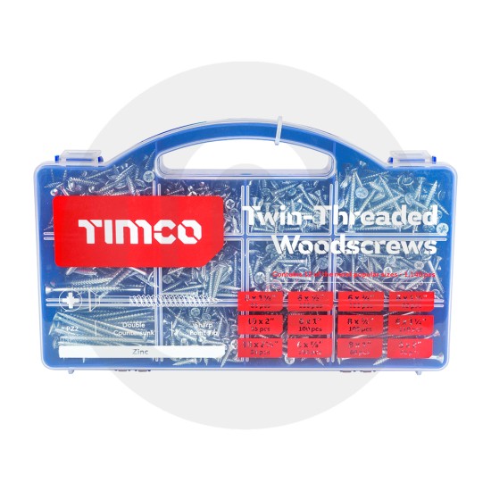 Twin-Threaded Woodscrews - Mixed Tray - PZ - Double Countersunk - Zinc - 1,140pcs Twin-Threaded Woodscrews - Mixed Tray - PZ - Double Countersunk - Zinc - 1,140pcs