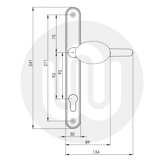 Simplefit Budget Inline Lever/Pad 92PZ/92PZ Door Handle - Medium Cover (241BP/211CRS)