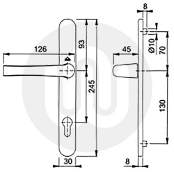 Roto Inline Lever/Lever 92PZ/92PZ Door Handle - Medium Cover (245BP/200CRS)