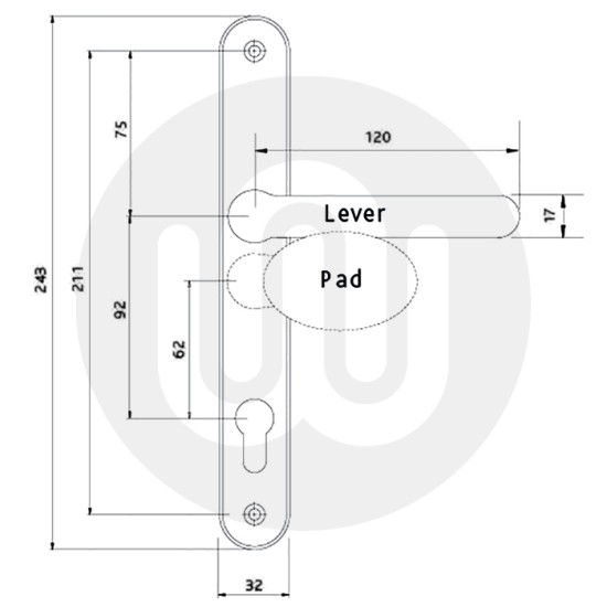 Simplefit by Fab & Fix Balmoral Sprung Offset Lever/Pad 92PZ/62PZ Door Handle - Medium Cover (243BP/211CRS)