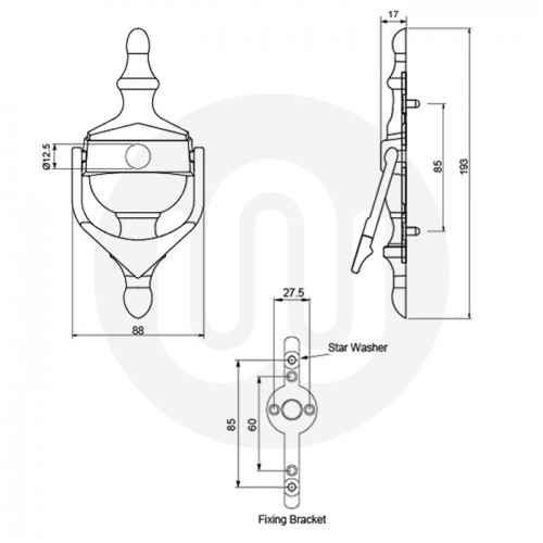 Simplefit Face Fix Urn Door Knocker With Hole For Door Viewer Large