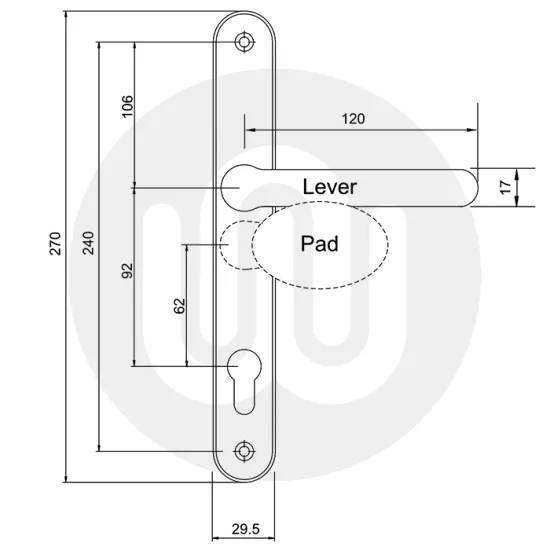 Simplefit by Fab & Fix Sprung Offset Lever/Pad 92PZ/62PZ Door Handle - Large Cover (270BP/240CRS)
