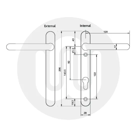 Simplefit by Fab & Fix Sprung 92PZ Door Handle Blanks - Short Cover (206BP/122CRS)