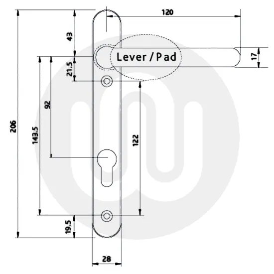 Fab & Fix Windsor Sprung Inline Lever/Pad 92PZ/92PZ Door Handle - Standard Cover (206BP/122CRS)