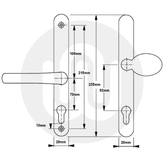 Cego Sprung Offset Lever/Pad 70PZ/92PZ Door Handle (235BP/215CRS)