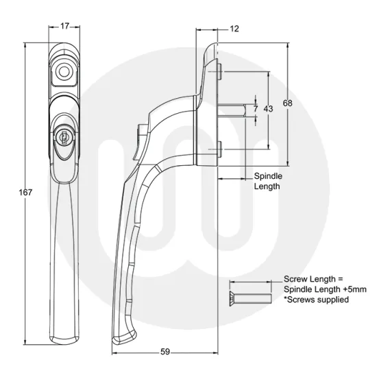 Avocet Affinity Inline Espag Locking Window Handle
