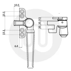 2 Point Cockspur Window Handle - Non-Locking