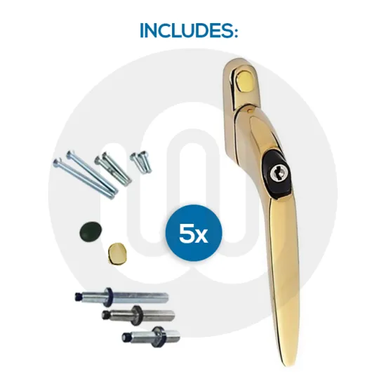 5x Gold Inline Espag Window Handles Individually Bagged