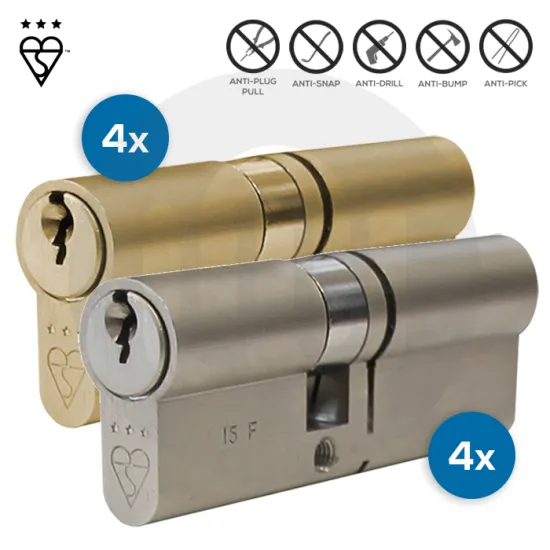 8x Mixed 3 Star Security Euro Cylinder Individually Bagged 
