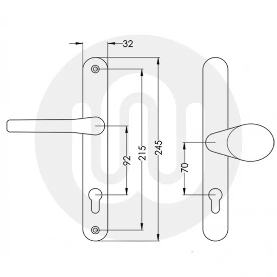 Standard Cover 92/70mm Lever/Pad Door Handle