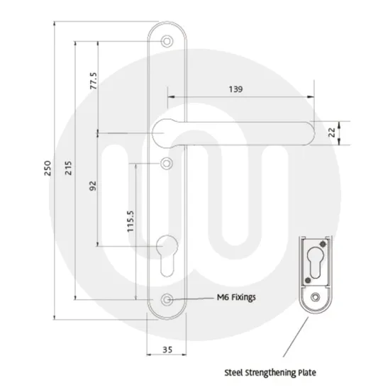 Simplefit by Fab & Fix Kensington Easy Lift Inline Lever/Lever 92PZ/92PZ Door Handle - Medium Cover (250BP/215CRS)