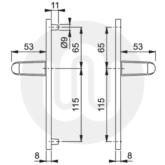 Ferco 70mm Door Handle - Short Cover (205mm) - Sprung