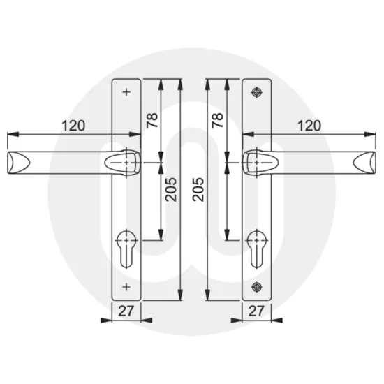 Ferco 70mm Door Handle - Short Cover (205mm) - Sprung