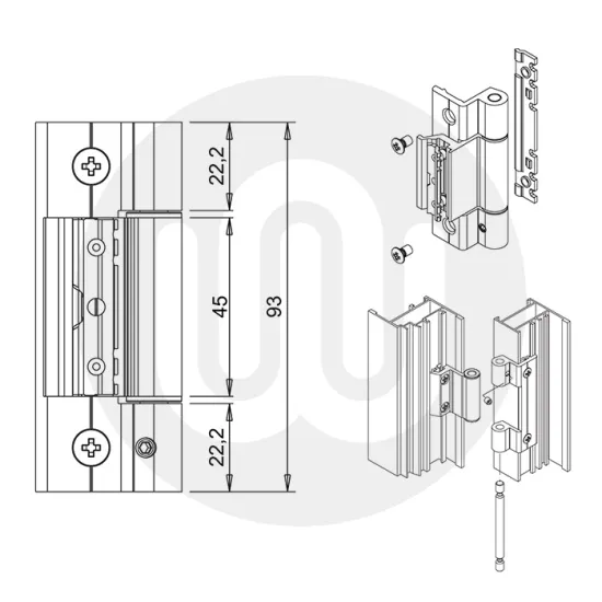 Giesse Bridge 2 3-Part Aluminium Door & Window Hinge