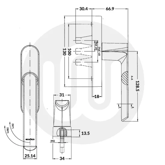 Schüco (Schueco) 269559/269560 Peg Handle – Non-Locking