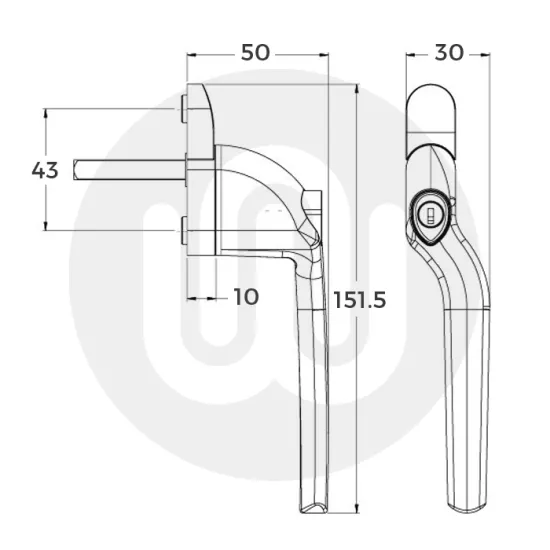 Hero Locking Cranked Espag Handle – 40mm Spindle