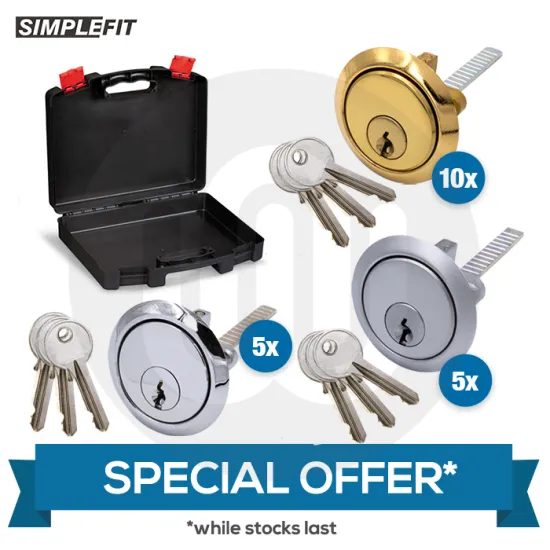 SPECIAL OFFER! 20x Simplefit 5-Pin Rim Cylinders & Free Carry Case SPECIAL OFFER! 20x Simplefit 5-Pin Rim Cylinders & Free Carry Case