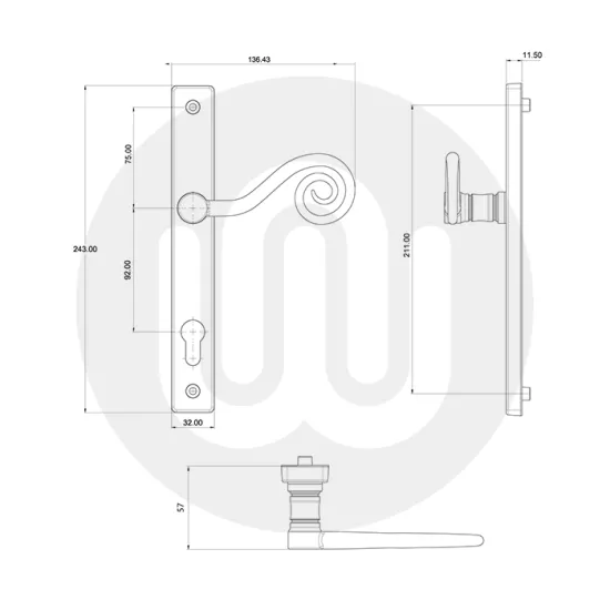 Simplefit Monkey Tail Sprung Inline Lever Lever Door Handle