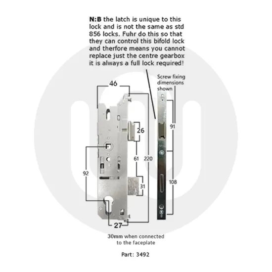 Fuhr 856 Type 15 Upvc Or Bifold Door Lock 2 Hook 2 Roller