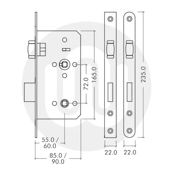 Zoo Hardware ZDL7260LLSS DIN Lift to Lock – 72mm c/c – Backset 60mm